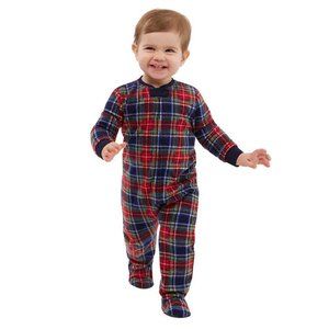 NWT Unisex Eddie Bauer Infant Plaid Microfleece Onesie Sleeper PJs Size 9M